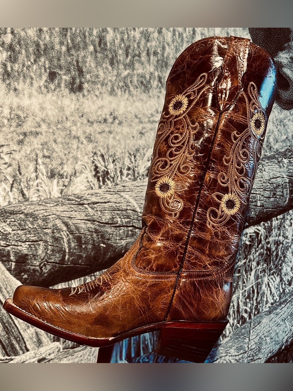 SUNFLOWER Embroidered REAL Leather Cowboy Boots